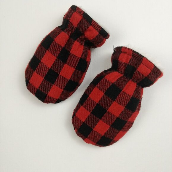 Joe Fresh Buffalo Plaid Sherpa Mittens 12-24 Months - Picture 1 of 7